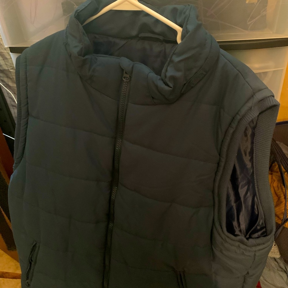 St Johns Bay Mens Quilted Lined Puffer Vest Jacket Coat Insulated Navy Blue XXL